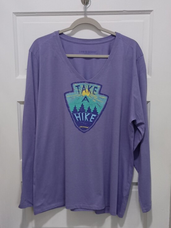 Life Is Good Tops - Women's Life Is Good Light Purple "Take A Hike" long sleeve "Cool Tee" XXL